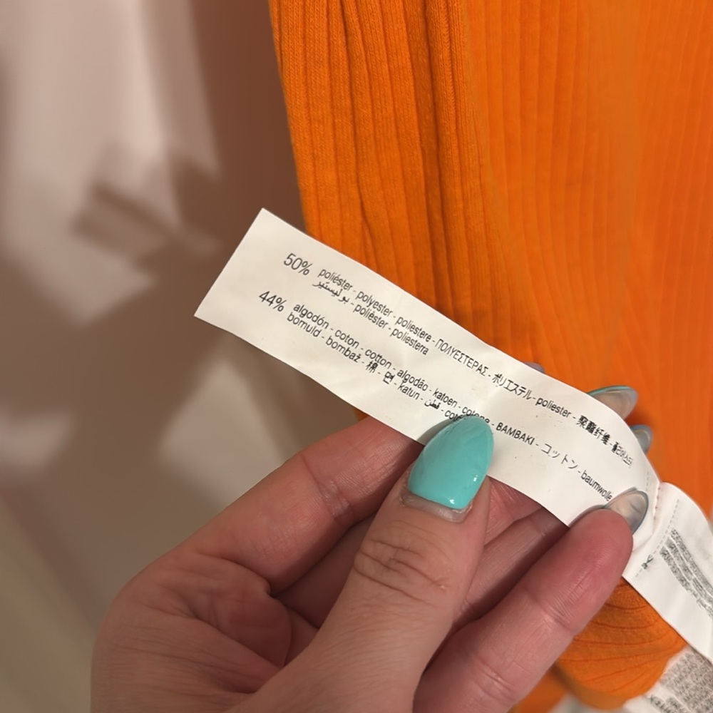 Zara Bright Orange Ribbed Textured Ruffle Dress - Picture 6 of 11